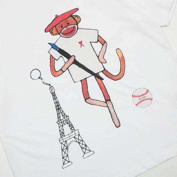 Ami X Nov Limited Love Monkey Pattern White Short Sleeve - Picture 3 of 9